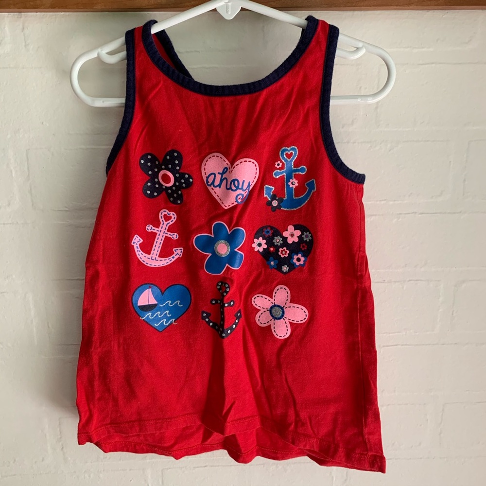 Red and Navy Blue Graphic Racerback Tank Top